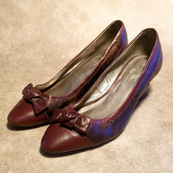 Worthington Womens 023-5914 Sz 6 M Red Slip On 2" Wedge with Bow Details - Picture 3 of 11